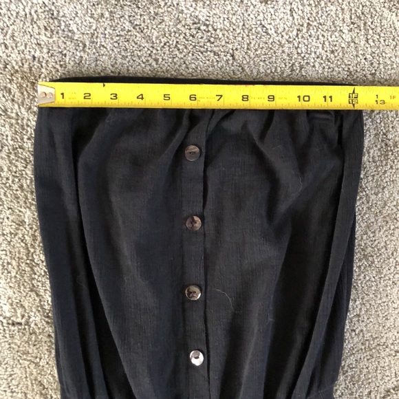 Black Romper Linen-like Fabric With Buttons, Pockets, & Drawstring - Picture 5 of 5